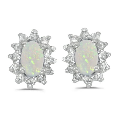 opal 14k oval earrings diamond gold stud ct gemstone tiny shape flower dialog displays option button additional opens zoom