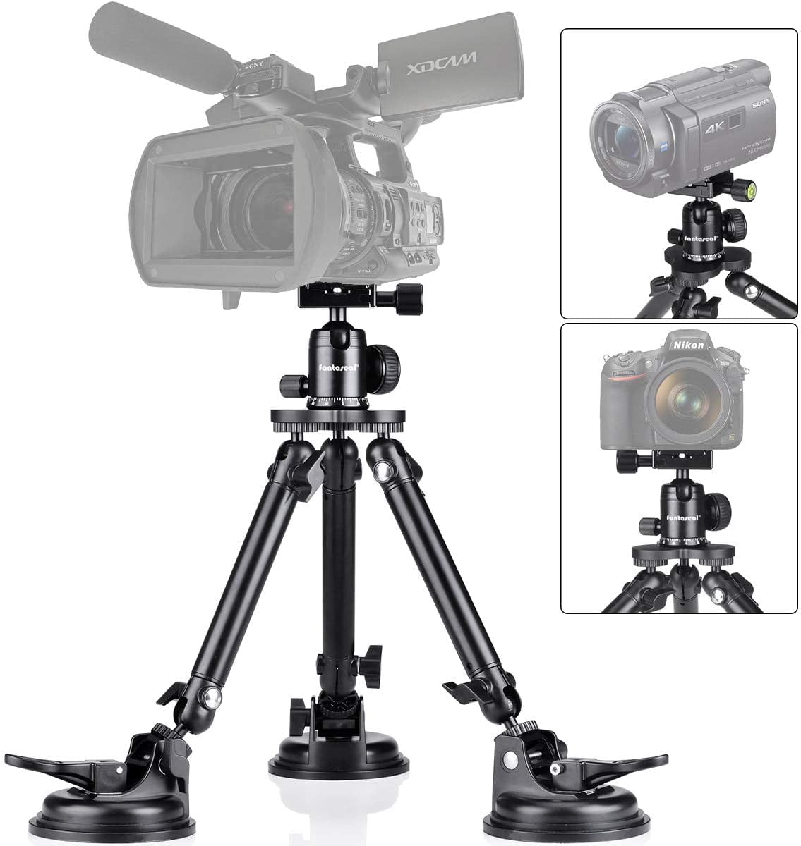 Professional Heavy Duty Suction Cup Car Mount For DSLR/Mirrorless Cameras – 20 Lbs Load, 360° Ball Head