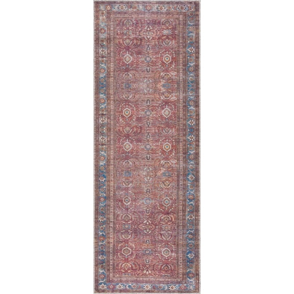 Boutique Rugs Baki Vintage Runner Rug - Machine Washable - Rust, Mustard, Orange - 2'7" x 10' Runner