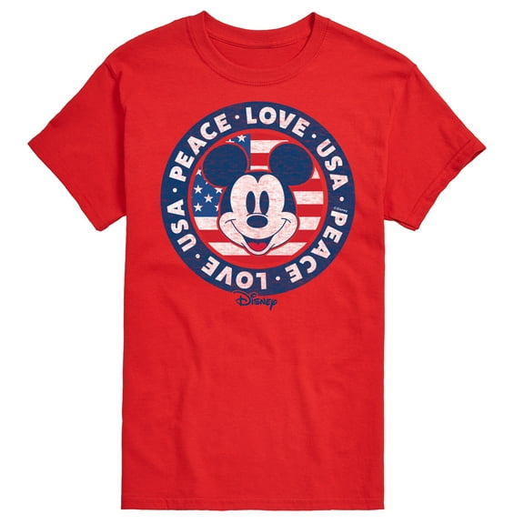 Disney - Americana - Mickey Peace Love Usa - Adult Short Sleeve Graphic T-Shirt