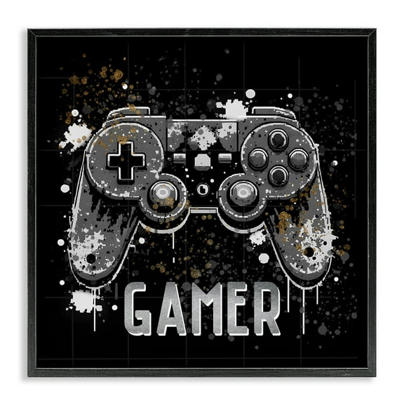 Stupell Industries Pixel Style Gamer Entertainment Painting Black Framed Art Print Wall Art, 12 x 12