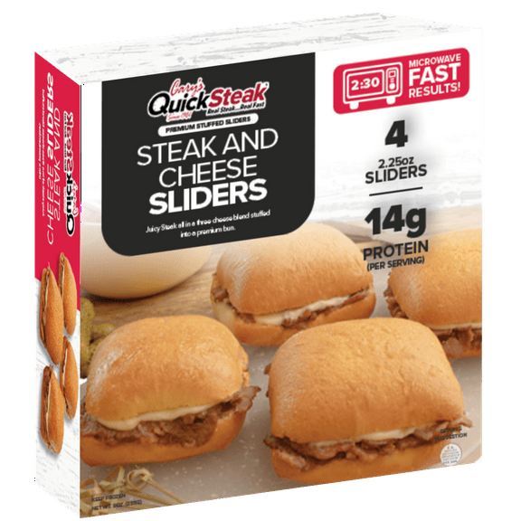 Gary's Quick Steak Pre-Cooked Premium Stuffed Sliders, Steak and Cheese, 9 oz