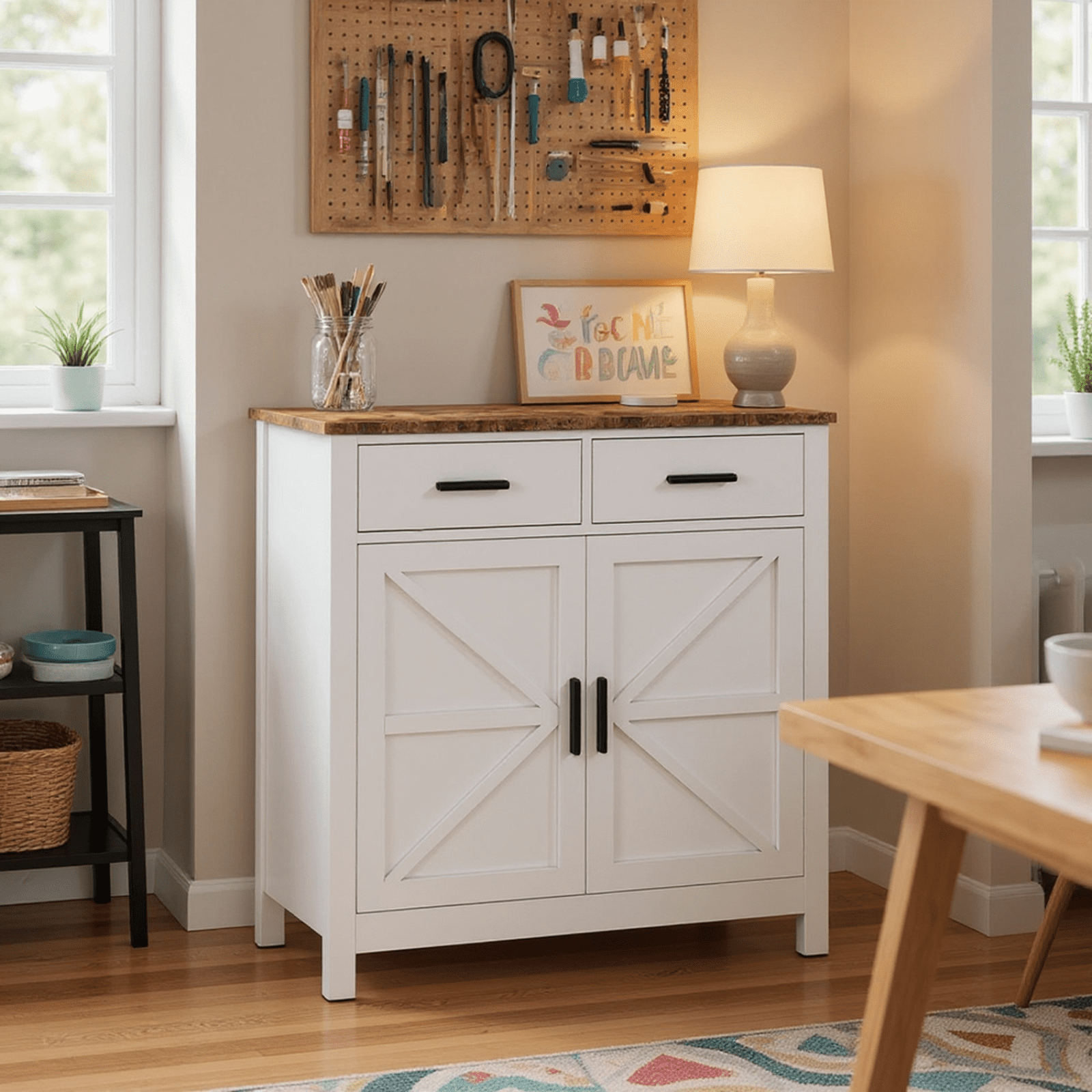 Homy Casa Accent Cabinet with 2 Drawers and 2 Doors, Modern Sideboard Storage Buffet, White