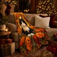 thumbnail image 3 of Black and White Kitten among Orange Autumn Flowers, Warm Folk Art Style for Cat Lovers, Fall Floral Pet Portrait and Birthday Gift, Cozy Flannel Blanket for Living Room and Bedroom, Home Decor, 3 of 9