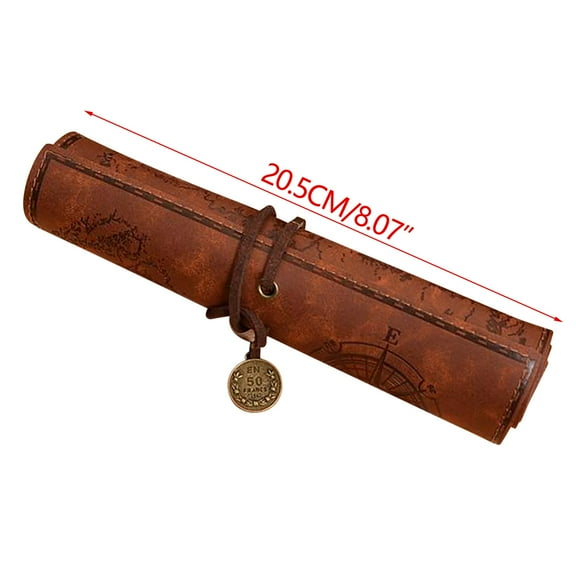 Guozer Treasure Map Vintage Canvas Leather Large Capacity Rolling Pencil Bag Cute Stationery Box Rolling Pencil Bag