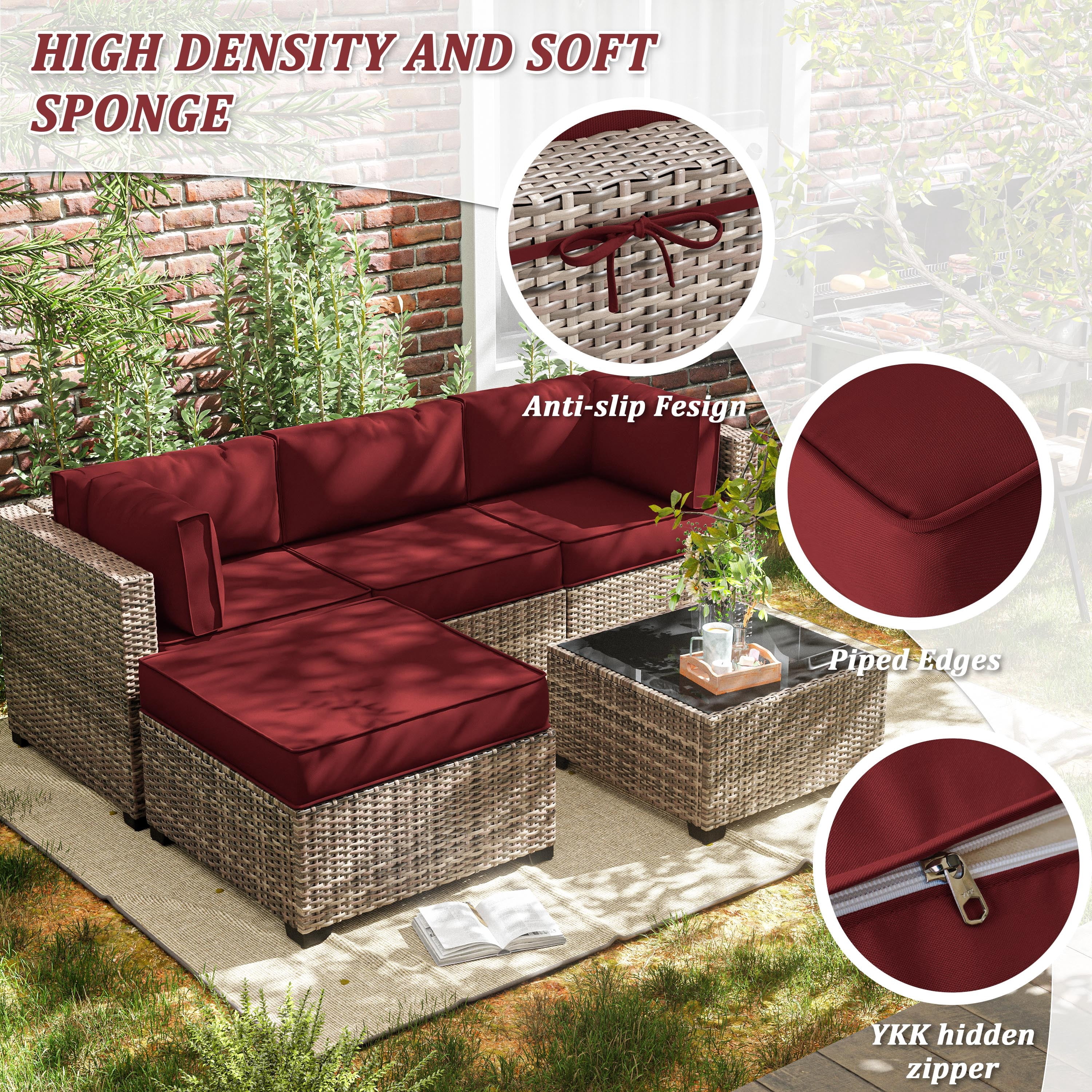 Pakunoda 9Pcs Outdoor Cushion Covers for Patio Furniture, Washable Reusable Outdoor Slipcovers for Cushions Replacement Cover with Zipper for Sofa Couch, Cover Only, Burgundy