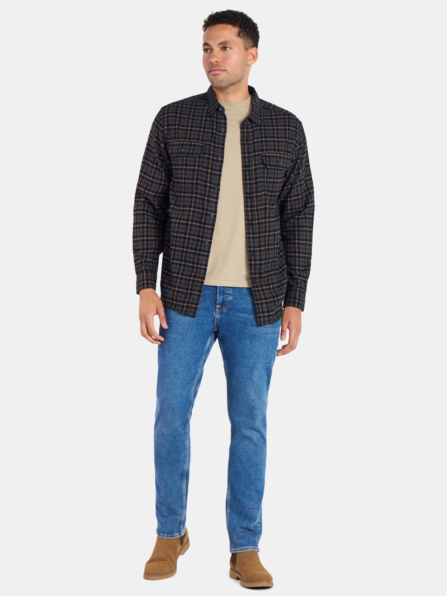 George Men's & Big Men's Relaxed Fit Double Pocket Flannel Shirt, Sizes XS-3XLT