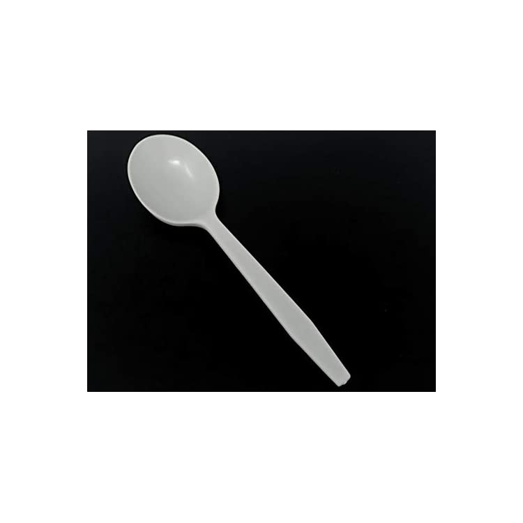 MAUI Disposable Plastic soup Spoons Heavy Duty 100 Count. 100 white Plastic wide, Deep Soup