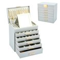 thumbnail image 1 of Joyero Organizador de 6 Niveles con Espejo, Caja de Joyas de Cuero con Cajones de 5 Capas, Regalo para Mujer,Alahero Joyero Mujer,adecuada para joyas, Aretes, Anillos (Gris), 1 of 7