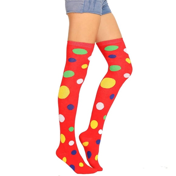 Benefeet Sox Red Thigh High Socks for Women Girls Novelty Halloween Socks Gifts Christmas Over Knee High Socks Santa Cosplay Costume Witch Socks Funny Colorful Polka Dot Cute Clown Long Socks Stocking