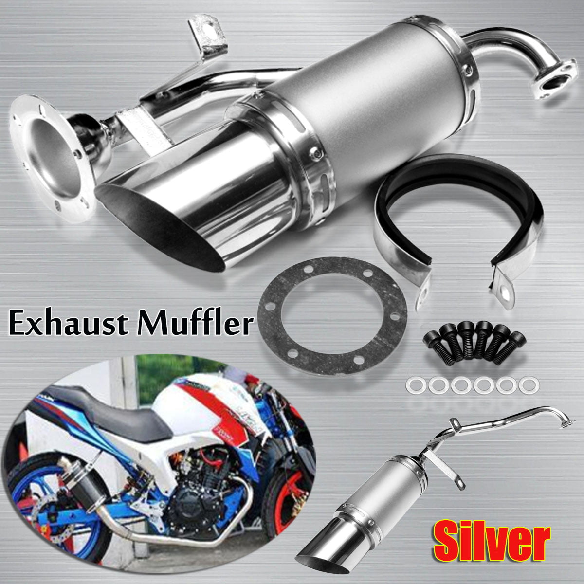 Sliver Exhaust System Muffle Gaskets System For GY6 150cc Scooter ATV Go Kart 