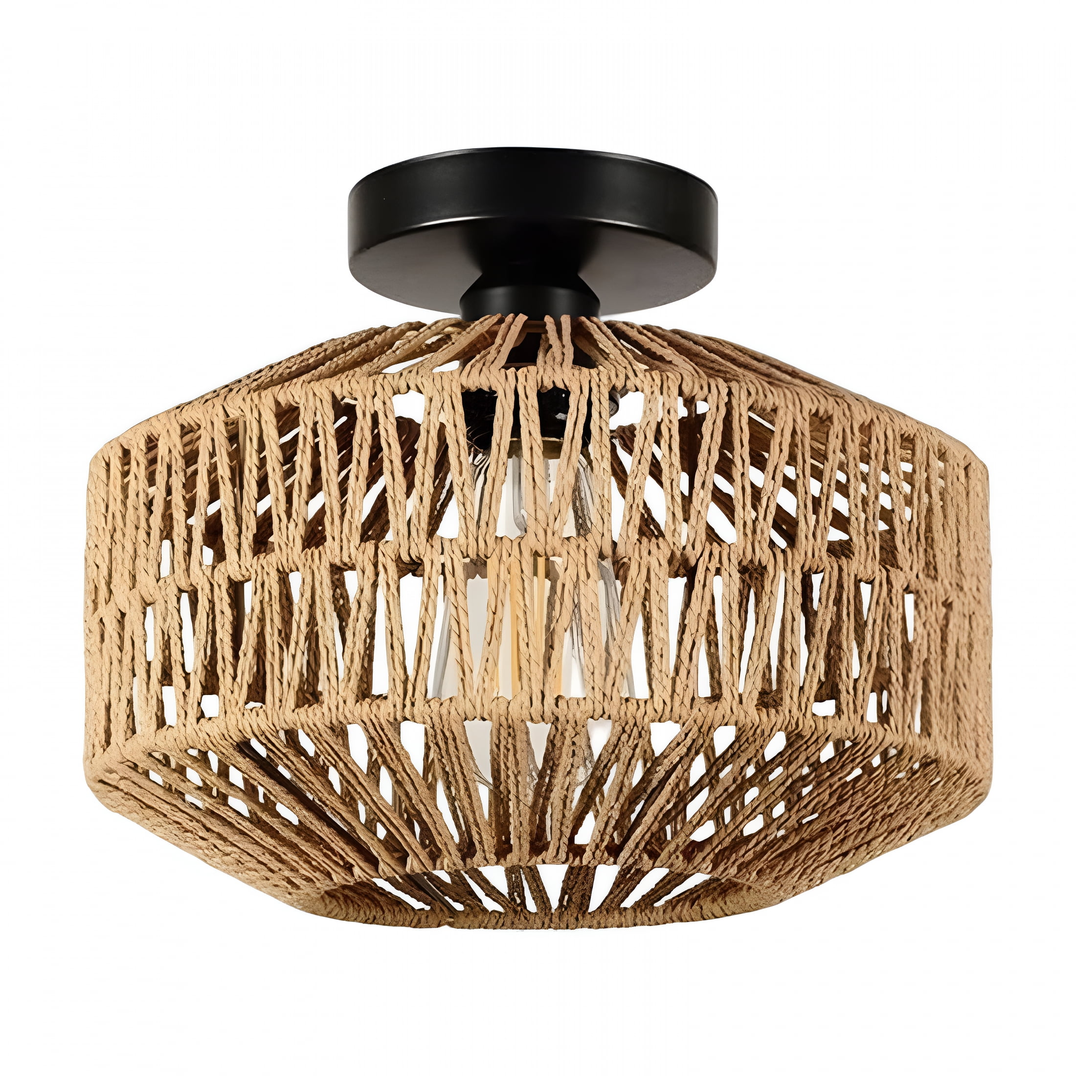 HIBIBUD Boho Ceiling Light,Vintage Rattan Semi Flush Mount Ceiling Light Fixture,Hand Woven Chandelier for Hallway,Bedroom,Kitchen,Living Room,Entryway (1PCS)