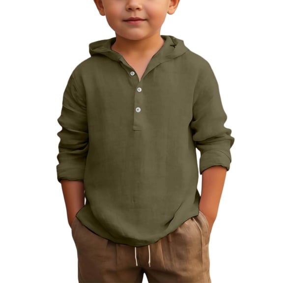 Byoo Toddler Boys Lightweight Tshirt Solid Color Summer Hooded Button Up Shirt Beach Breathable Hoodie T Shirt, Green