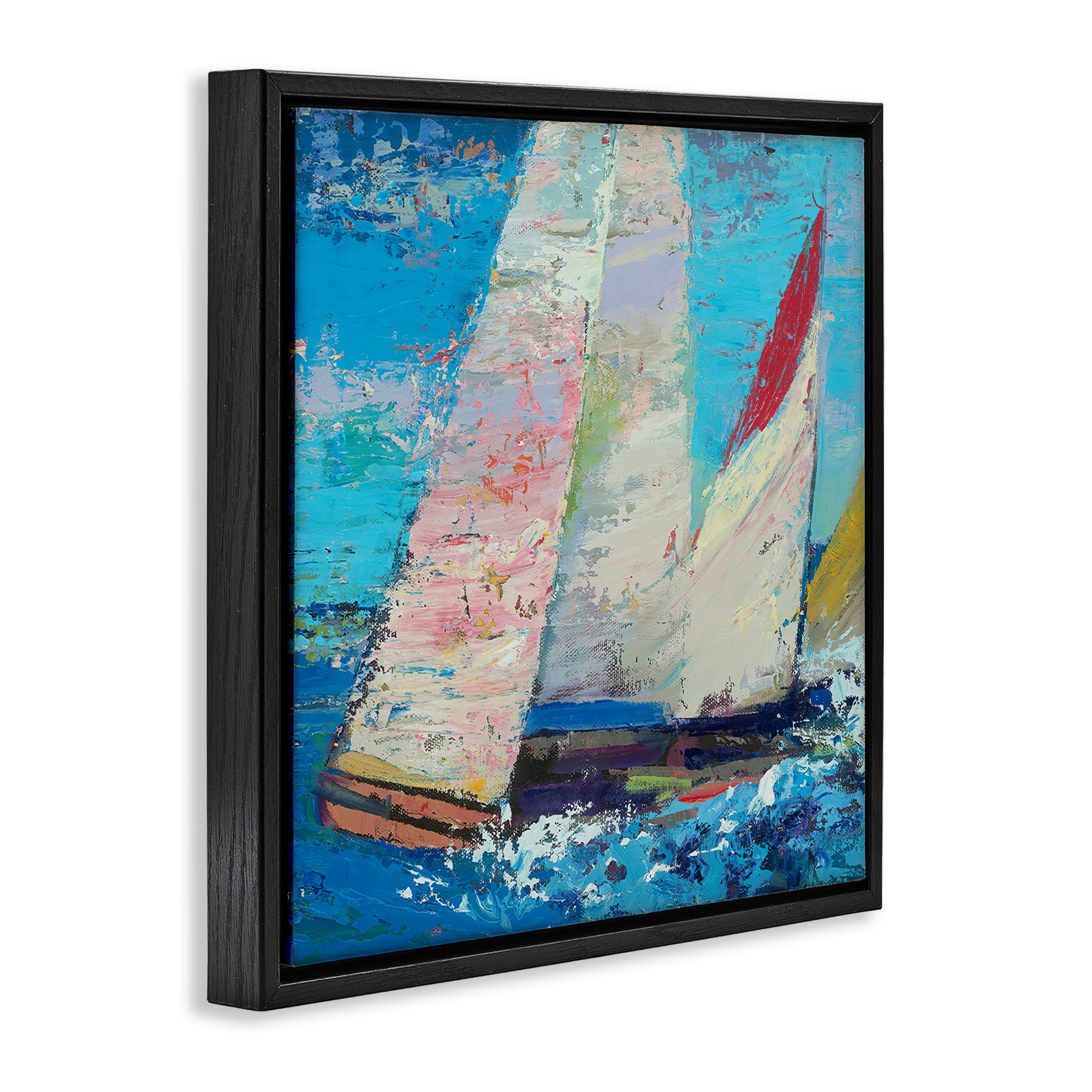 Stupell Industries Expressive Sailboats on Waves Black Framed Floater Canvas Wall Art, design by Beth A. Forst