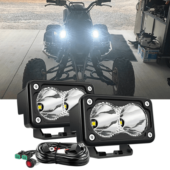 3" Motorcycle Led Pods, 2Pcs Fog Lights Pods Off Road Ditch Lights Combo Beam Driving Auxiliary Light LED Bumper Light with 16AWG DT Wiring Kit for Truck ATV UTV SUV Motorcycle Boat