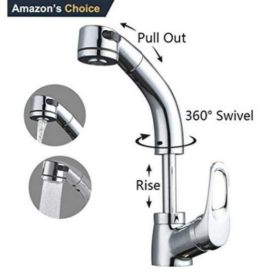 Neady Kitchen Faucet Functional Commercial Single Handle Pull Down Sprayer Out Stream Faucets Chrome Finished Adjustable Height