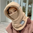 thumbnail image 4 of Eoperou Letter Stitch Print Solid Color Thickened Ear Scarf Hat Women Winter Plush One piece Neck Warmer Face Cover Cap Costume Accessories, 4 of 8