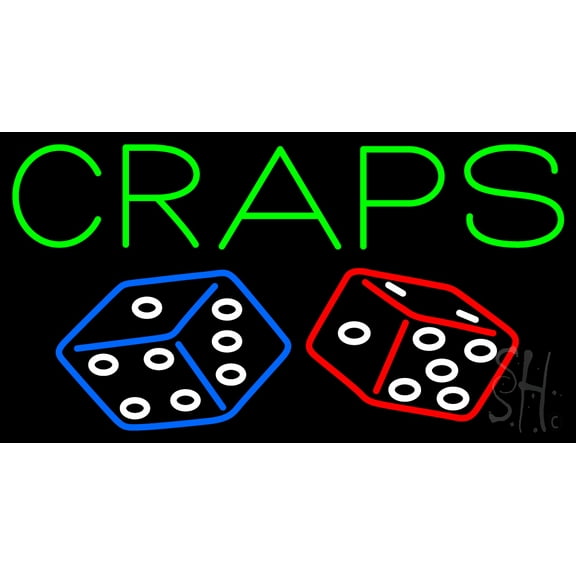 Craps With Dies 2 LED Neon Sign 20 x 37 - inches, Black Square Cut Acrylic Backing, with Dimmer - Bright and Premium built indoor LED Neon Sign for wall décor, arcarde, and storefront.