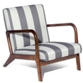 thumbnail image 3 of Modern Accent Chair Single Wood Frame Living Room Armchair Stripped Gray White, 3 of 7