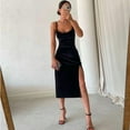 thumbnail image 5 of Women's 2024 Fall/Winter Elegant Party Dresses Club Evening Slip Dress Velvet Streetwear Slim Fit Midi Dress (black,L), 5 of 8