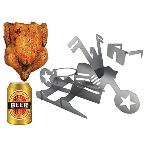MERICA BIKER BEER CAN CHICKEN HOLDER FOR GRILL | WHOLE CHICKEN ROASTER STAND | GRILL TOOL | BEER CAN CHICKEN | ROASTING RACK WITH GIFT GLASSES FOR CHICKEN | BBQ TOOLS GRILL | BBQ ACCESSORIES