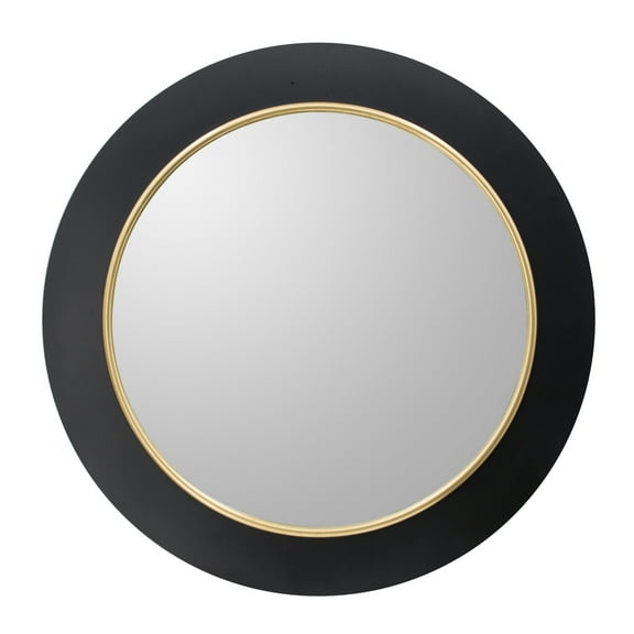 A&B Home Round LED Wall Mirror with Gold Trim - 32" - Black, Gold Finish