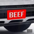 thumbnail image 5 of JASS GRAPHIX Beef License Plate Brushed Aluminum on Red 2-D Farmer Heavy Duty, 5 of 5