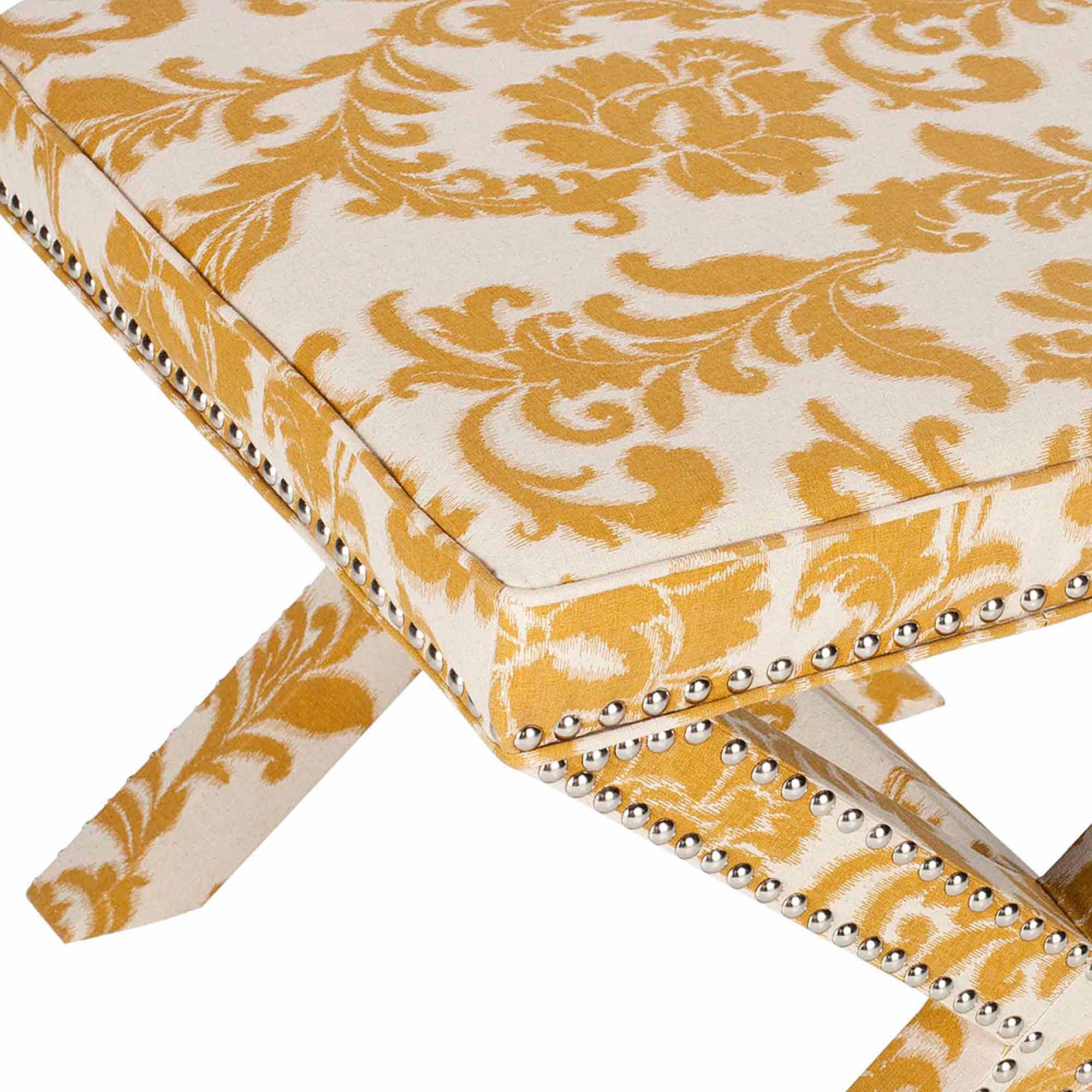 SAFAVIEH Palmer Transitional Cross Leg Upholstered Ottoman, Maize/Beige