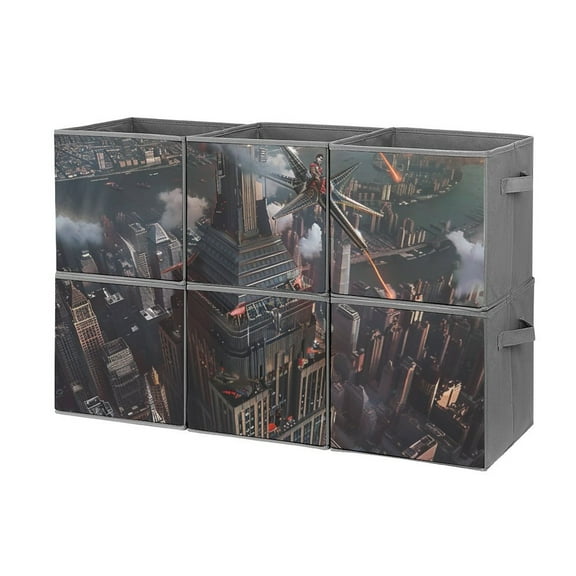 Collapsible Oxford Fabric Storage Cubes with Handles, Large Mid Foldable Oxford Cloth Bins Set of 2/6, Closet Organizers for Shelves Clothes Home Kitchen Toy - Building