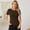 Brown, variant on Womens Short Sleeve Ribbed T-Shirt Crew Neck Slim Fit Tops Solid Basic Tees