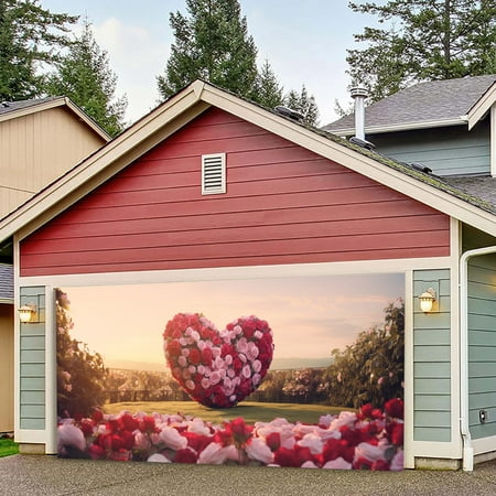 Image of WNG Valentine Day Garage Door Panel Rose Heart Valentine Day Patio Garage Door Background Cloth Banner