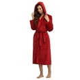 thumbnail image 3 of Womens Hooded Fleece Robe, Soft Bathrobe for Womens, Cute Long House Coat, 3 of 5