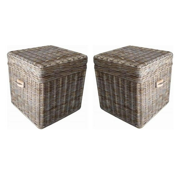 Home Square Wicker End Table Trunk in Kubu Gray Finish - Set of 2