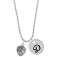 thumbnail image 1 of Delight Jewelry Silvertone Volleyball Spinner Silvertone Script Initial Disc - D - Charm Necklace, 20"+3", 1 of 4