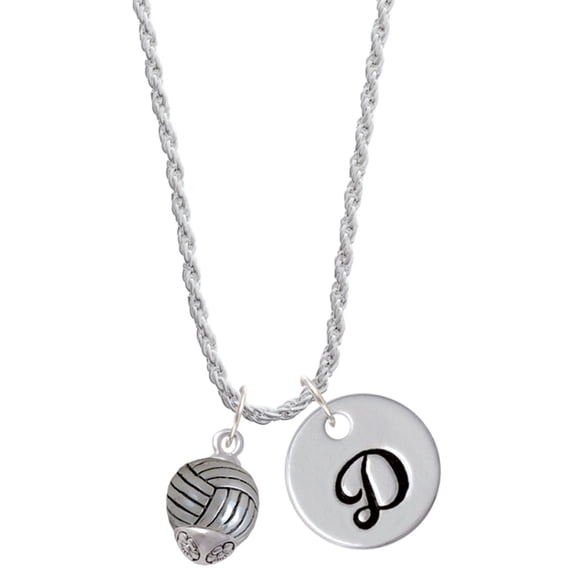 Delight Jewelry Silvertone Volleyball Spinner Silvertone Script Initial Disc - D - Charm Necklace, 20"+3"