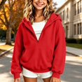 thumbnail image 2 of akafmk Girls Half Zip Hoodie Sweatshirt Long Sleeve Pullover Sweatshirts with Pocket Solid Color Casual Hooded Top Versatile Fall Clothes, Size 5-6 Years, 2 of 6
