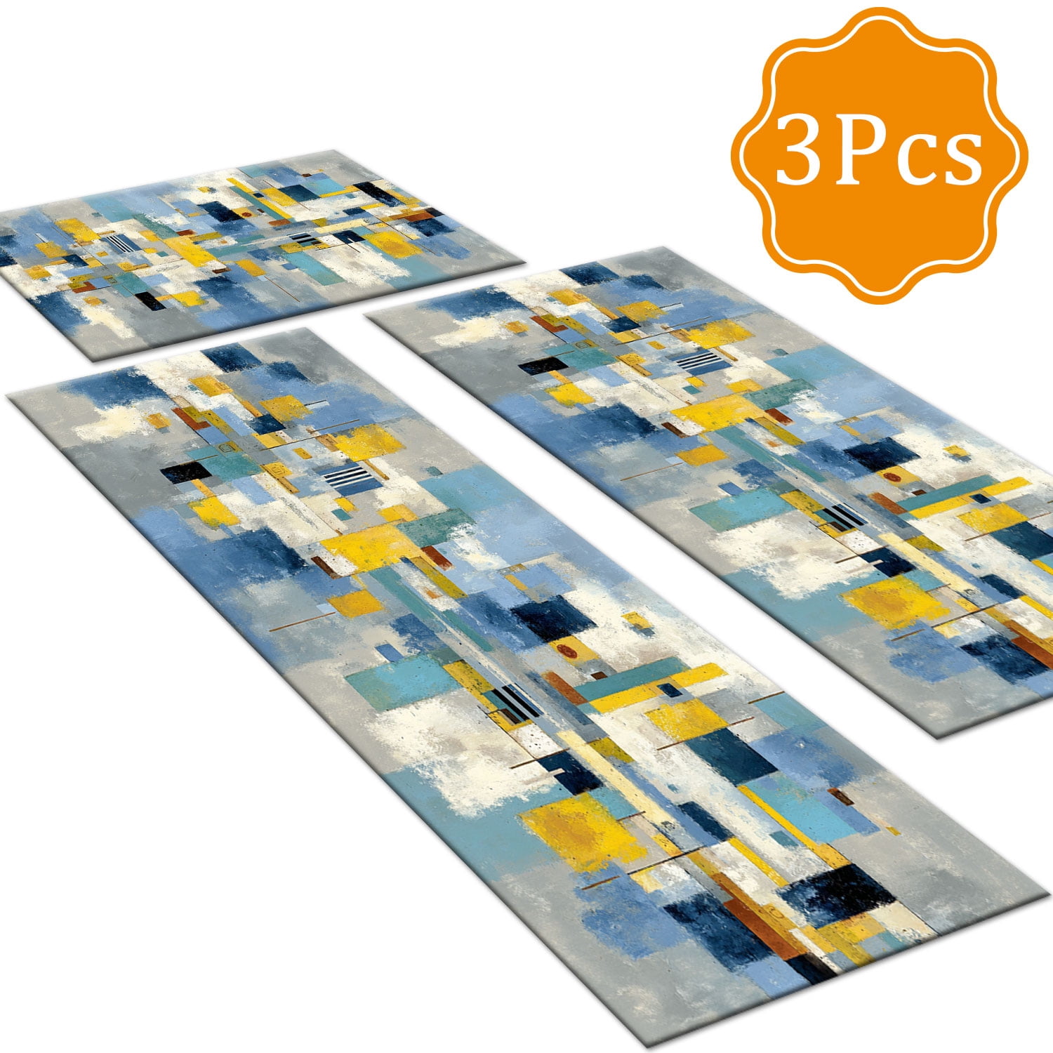 Three-Piece Kitchen Rug Set, Abstract Pattern Kitchen Hallway Rug, Soft And Comfortable, Suitable for Sinks, Floors, Entrances, Hallways, Bathrooms