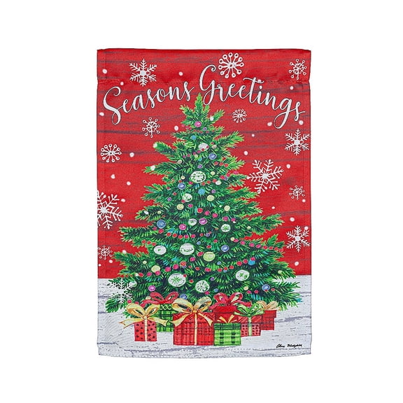 Evergreen Garden Flag Seasons Greeting Trees Suede Double Sided Indoor Outdoor Decor 18" x 12.5"