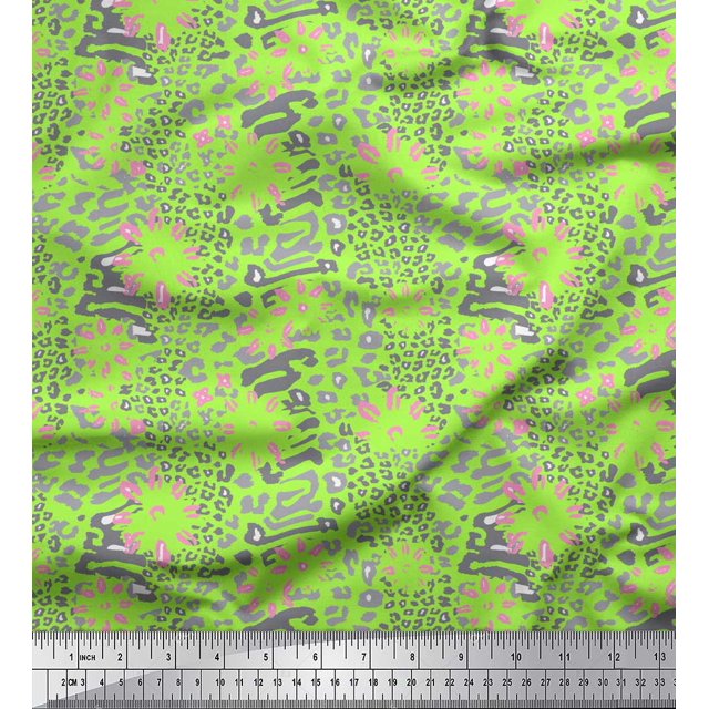 Soimoi Green Poly Georgette Fabric Leopard Animal Skin Print Sewing Fabric Yard 42 Inch Wide