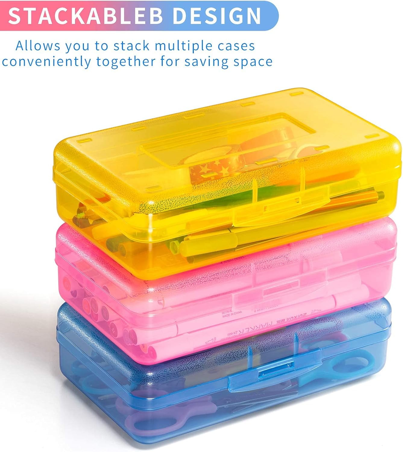 Uiz Merueh Plastic Pencil Box Large Capacity Pencil Case Clear Pencil Box with Snap Closure Lids Plastic Crayon Boxes Multi Purpose Storage Organizer Box for Office Supplies