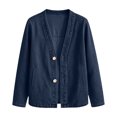 thumbnail image 4 of Edvintorg Jean Jacket Women Long Sleeve Loose Casual Button Down Denim Coat with Pocket Womens Fashion Dark Blue L, 4 of 8
