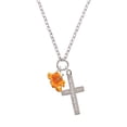 thumbnail image 2 of Delight Jewelry Silvertone Hot Orange Hibiscus Flower Everlasting Love Engraved Cross Zoey Necklace, 28", 2 of 4