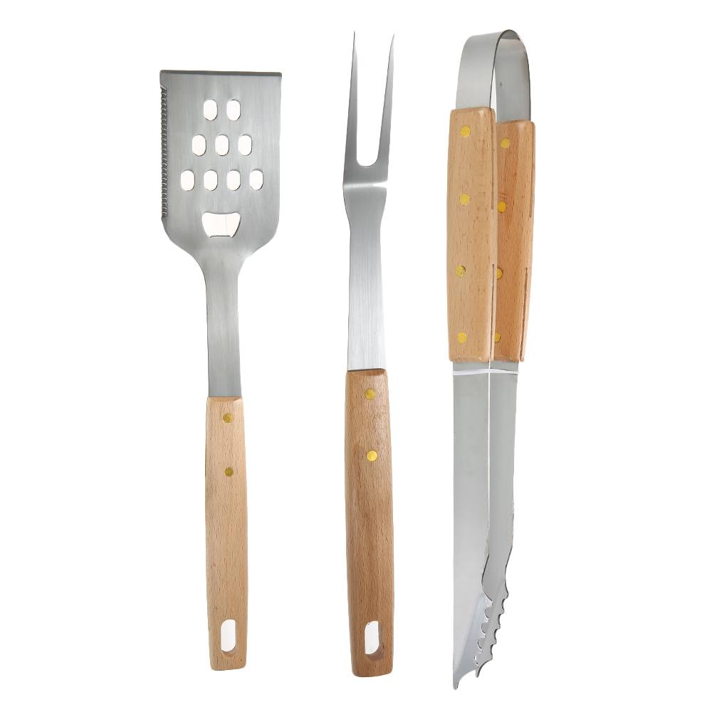 Heavy Duty BBQ Grilling Tools Set. Extra Thick Stainless Steel +Wooden handle Include Shovel
