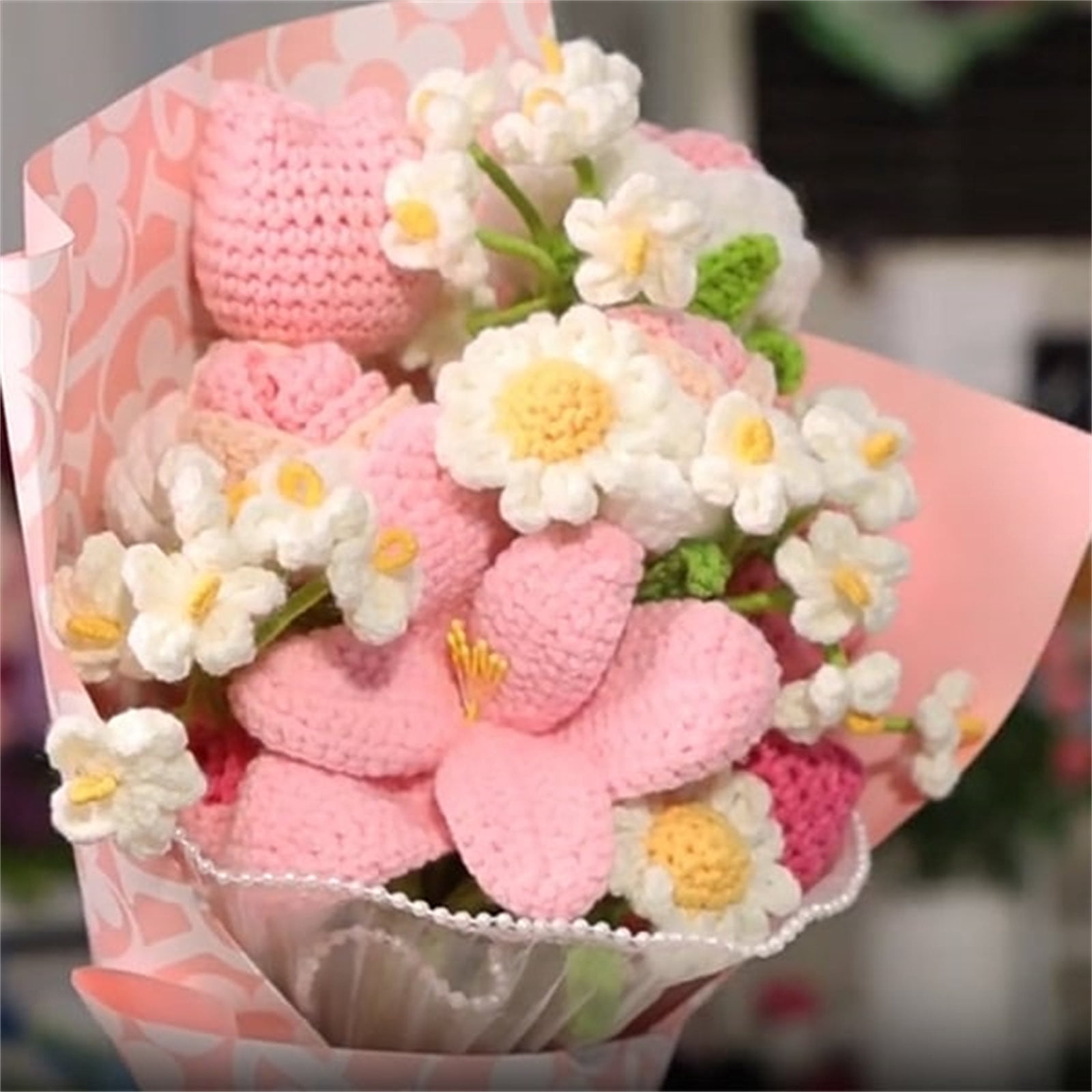Beforeyayn Hand Knitted Simulated Flower, Yarn Craft Decorative Flower for Finished Projects, DIY Craft Embellishment for Bouquet, Wreath, Hat and Home Decor
