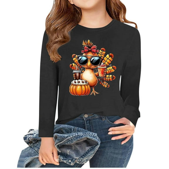Cute Shirt Thermal Dressy Happy Vacation Gift Thanksgiving Brunch T Shirts for Children Boy Girl Winter Fall Long Sleeve Crewneck Graphic Tops Shirts Child 2025