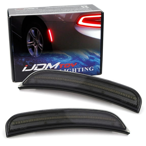 Smoked Lens Red Full LED Rear Side Marker Light Kit For 2015-up Dodge Charger, Powered by 50-SMD LED, Replace OEM Back Sidemarker Lamps