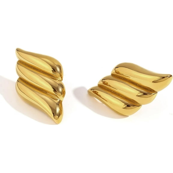 Gold Statement Earrings for Women Trendy, Chunky Gold Earrings Big Shell Wings Textured Dome Earrings Drop Earrings Hypoallergenic Earrings Lightweight Dainty Vintage Jewelry Gift