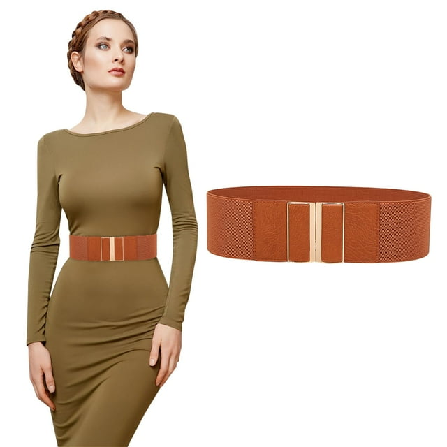 Jusqu'à 10$ Ceinture Marron Mode Vintage Grand Ceinture Élastique Extensible avec Boucle Entrelacée