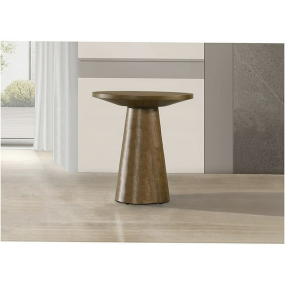 JERFIT 20 inch Round Sofa Table for Living Room, Walnut Pedestal End Table, Modern Console Table with Beveled Top