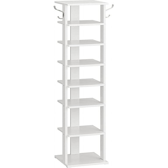 HOOBRO Vertical Shoe Rack 8 Tier Shoe Storage Organizer with Hooks Entryway Living Room White WT07XJ01G1